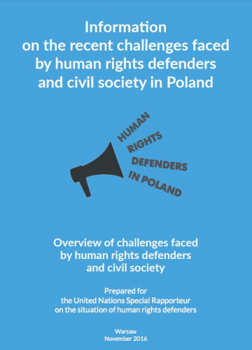 Informacje na temat ostatnich wyzwań, przed którymi stoją obrońcy praw człowieka i społeczeństwo obywatelskie w Polsce