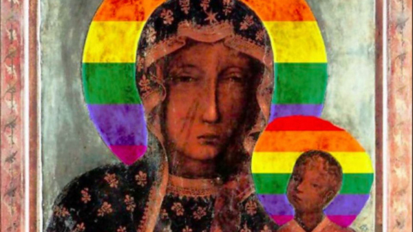 Naklejki z Matką Boską w tęczowej aureoli nie obrażają uczuć religijnych – orzeczenie SR w Płocku